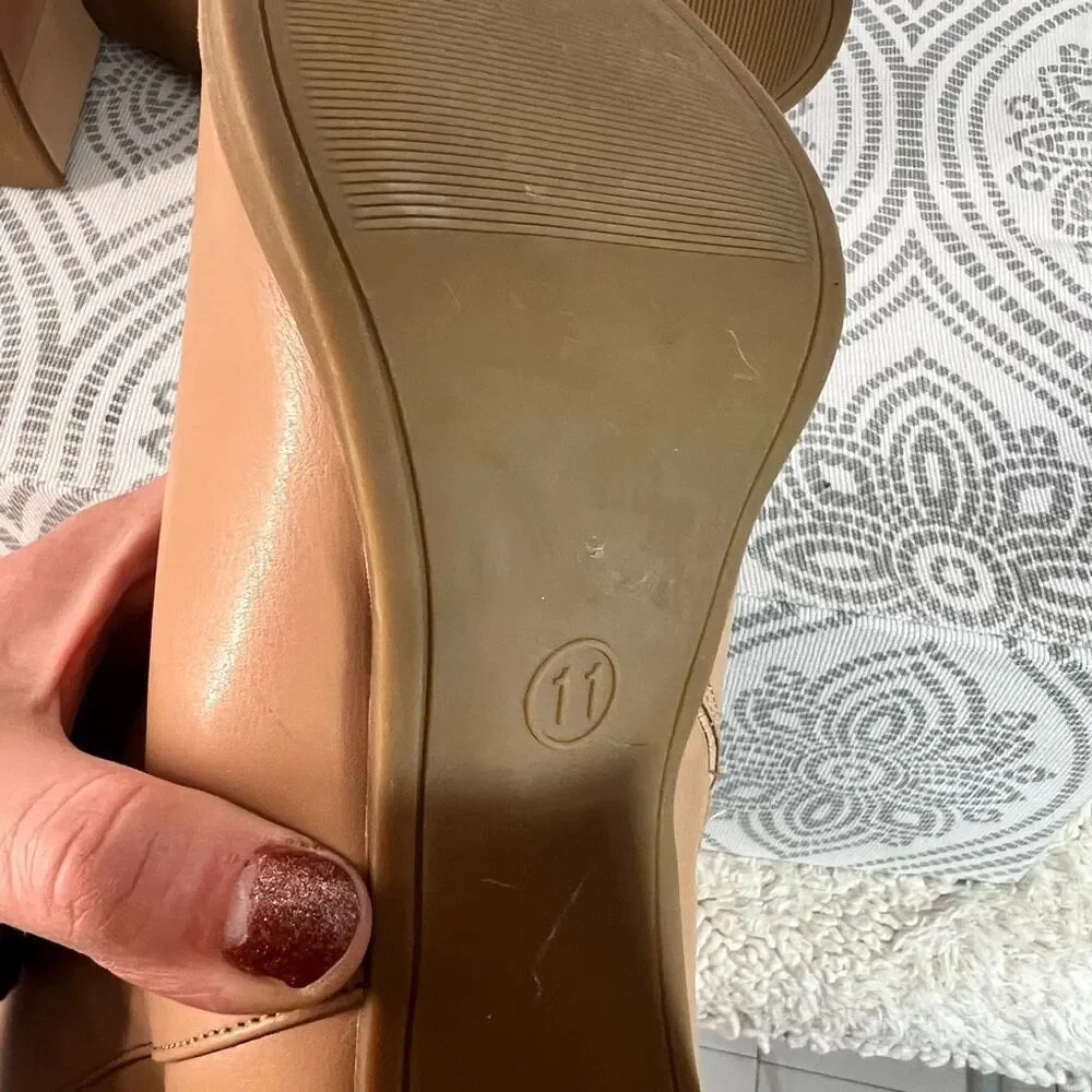 A New Day Tan Almond Toe Side Zip Block Heel Janelle Ankle Dress Bootie Size 11